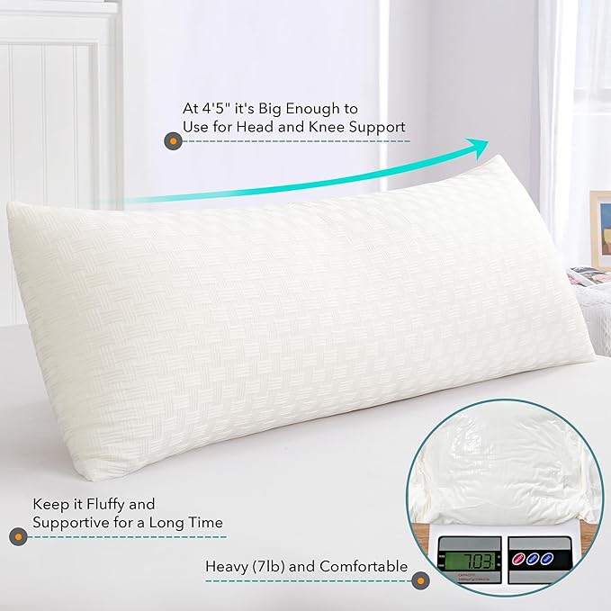 Oubonun Full Body Pillow for Adults, Soft and Fluffy Large Body Pillow for Sleeping, Premium Long Bed Pillow for Side Sleepers(21 X 54,Cream)