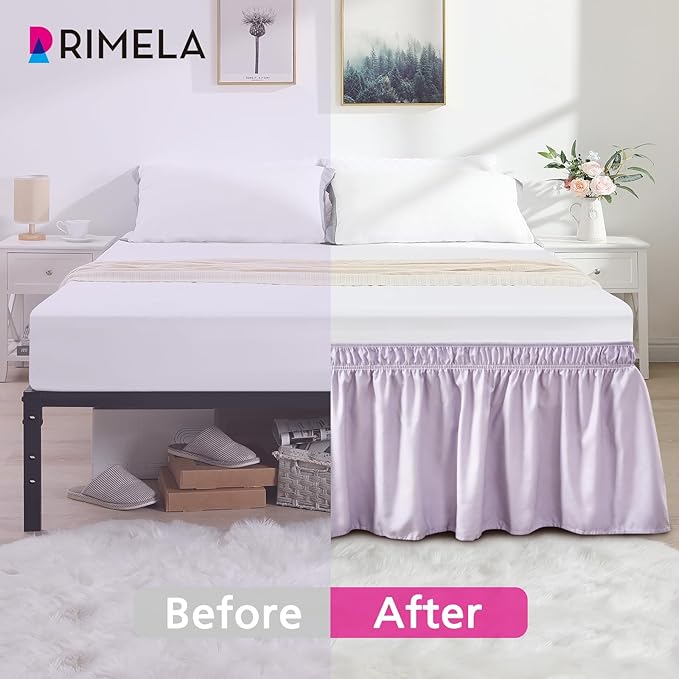 RIMELA Lavender Purple Bed Skirt King Size 18 Inch Drop, Wrap Around Elastic Bedskirt, Dust Ruffle for Adjustable Bed Base Machine Washable Easy to Install Bed Skirts