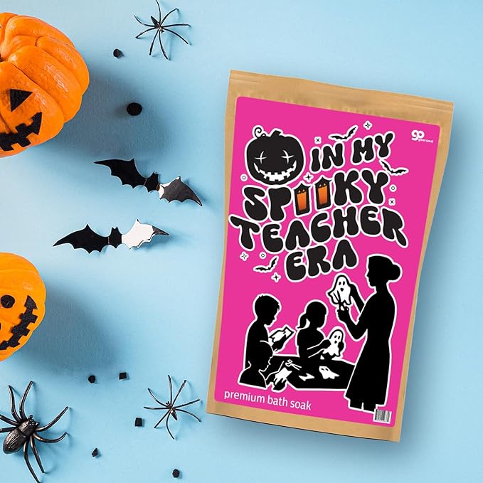 Spooky Teacher Era Bath Soak Pink Rose Sea Salt Spa Gift Funny Halloween Gag Gift for Women, Relaxing Teacher Appreciation Boo Basket Filler