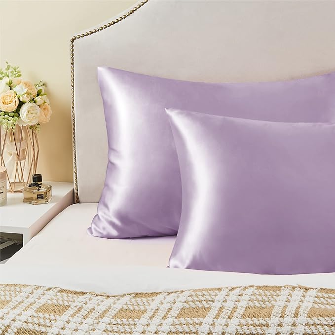 BEDELITE Satin Pillowcase for Hair and Skin, Super Soft and Cooling Similar to Silk Pillow Cases 2 Pack with Envelope Closure, Gift for Women Men(20"x36" King Size, Lavender)