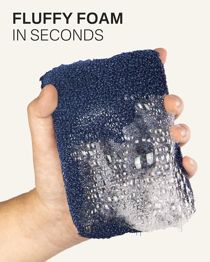 Yiclick Exfoliating Body Scrubber Exfoliator 2 Pack - Exfoliating Sponge, Shower Bath Sponge Loofah with Handle, Body Scrub Lufas Washcloth Net Brush, Dead Skin Remover for Body(Rectangle)