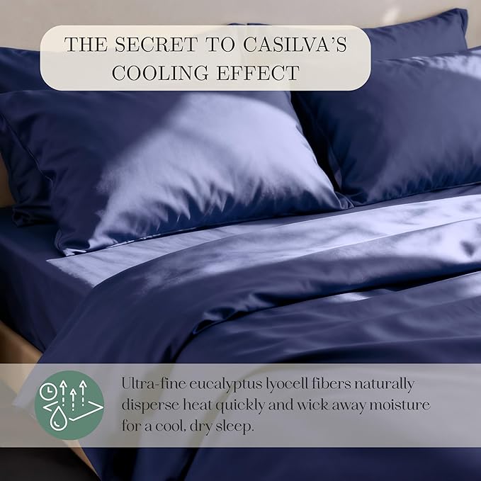 CASILVA Eucalyptus Sheets - Infused with Silver for Anti-Odor, Softer Than Silk Fibers, More Cooling Than Cotton - Perfect for Hot Sleepers & Sensitive Skin - 100% Tencel Lyocell - King Sheet Set
