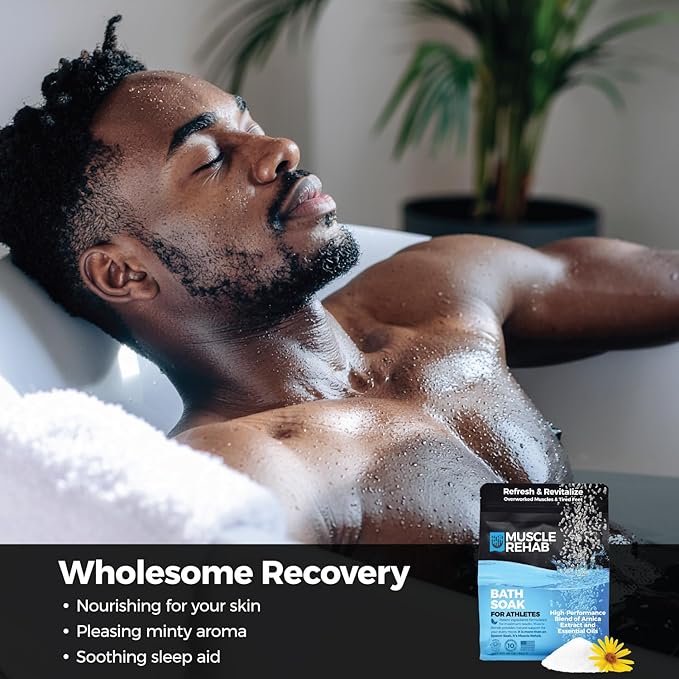 Muscle Rehab| (5) Travel Epsom Soak Packets Arnica, Magnesium Salt, Body, Hand, Foot Pain Relief, Sore Feet Relief, Foot Bath Soak, Epson Salts for Soaking Feet, Stiffness and Pain Relief, Single use