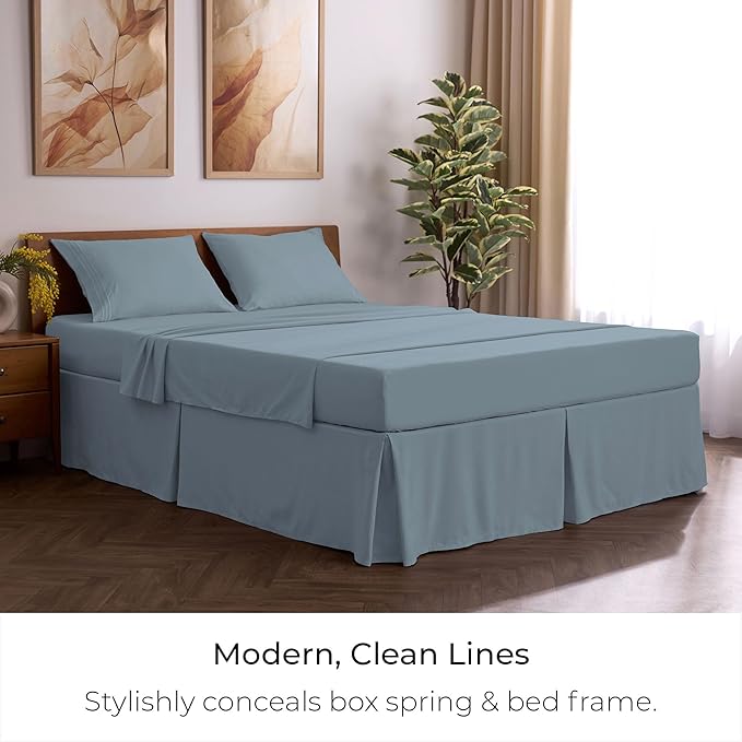 Mellanni Bed Skirt Twin Size - Bed Skirting - 15-Inch Tailored Drop Pleated Dust Ruffle - Hotel Luxury Bedding - Wrinkle, Fade, Stain Resistant - 1 Bedskirt (Twin, Blue Hydrangea)