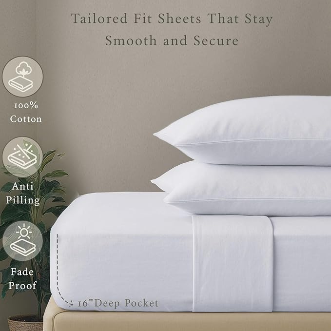 Threadmill - Twin XL Sheets Set Soft 100% Cotton Cooling Sheets Deep Pocket Snug Fit Elastic, 500 Thread Count, 3-Pc, Hotel Quality Bed Sheets, Beats Egyptian Cotton Claim (Pure White)