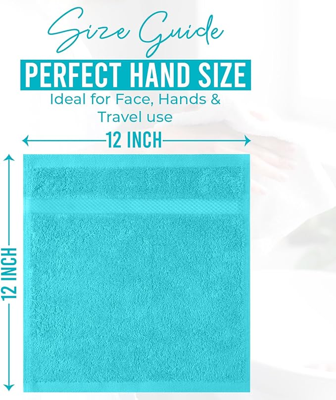 DAN RIVER 12-Pack Premium 100% Cotton Aqua Face Towels – Reusable Face Towel Set, Absorbent & Soft Wash Cloths for Bathroom & Body – Hand and Face Towels, 550 GSM (12x12 in)