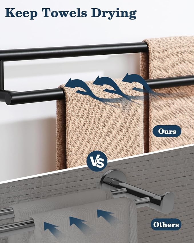 Alise Double Bath Towel Bars Towel Racks for Bathroom Lavatory,Wall Mount Towel Holder SUS304 Stainless Steel Towel Hanger Rail 20 Inch,GYT6902-500-B Matte Black