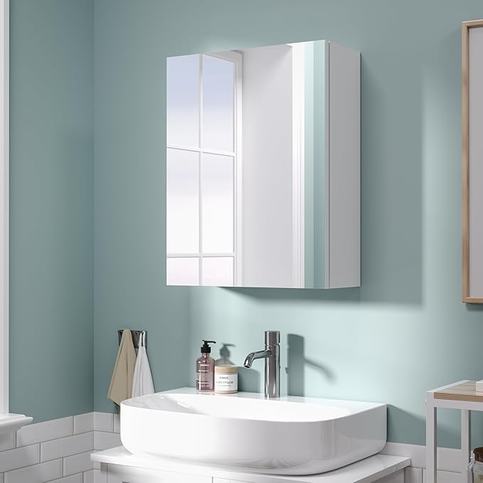 18x14 inch Bathroom Wall Cabinet, Saver Storage Cabinet, Medicine Cabinet with 1 Door and Adjustable Shelves, White（Assembly Required）