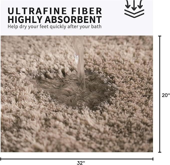 FIFU Bathroom Rugs 20" W x 32" L, Bath Mat for Bathroom, Bedroom, Laundry Room & Kitchen, Non-Slip Rubber Latex Backing, Extra Soft and Absorbent Microfiber Carpet, Machine Washable Rug, Beige