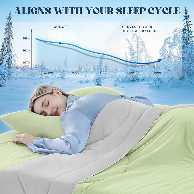 Cooling Comforter Twin Size, Double-Sided Cooling Blanket for Hot Sleepers & Night Sweats, Arc-Chill Q-Max > 0.4 Breathable Ice Blanket, Lightweight Cold Comforter (68''x90'', Light Green)