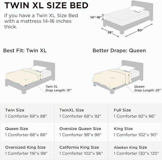 Bedsure Comforter Duvet Insert - Quilted Comforters Twin XL Size, All Season Duvet, GentleSoft Down Alternative Bedding, with 8 Tabs, Gifts for Women/Men, Grey, Twin XL 92 x 68 Inches