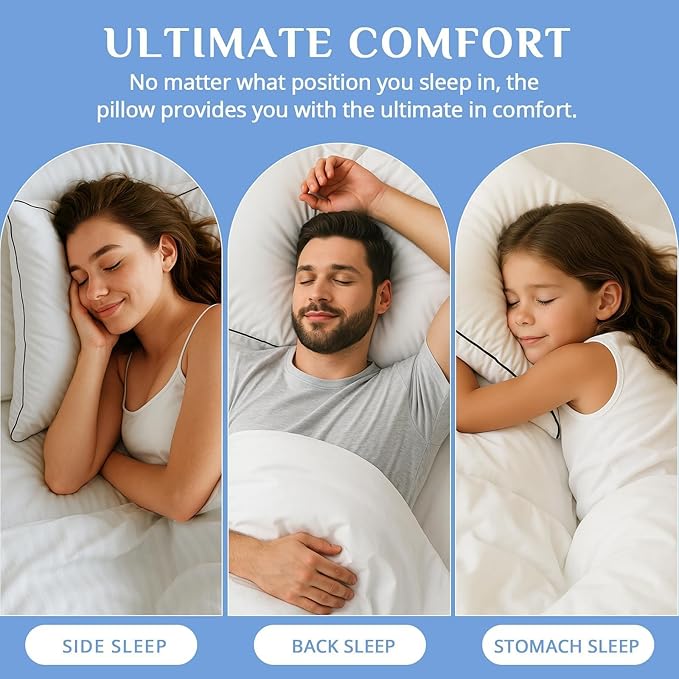 JOLLYVOGUE King Size Pillows Set of 2, Hotel Collection Bed Pillows for Side, Back, and Stomach Sleepers, Fluffy and Supportive, Down Alternative Microfiber Filled Pillows, 2 Pack