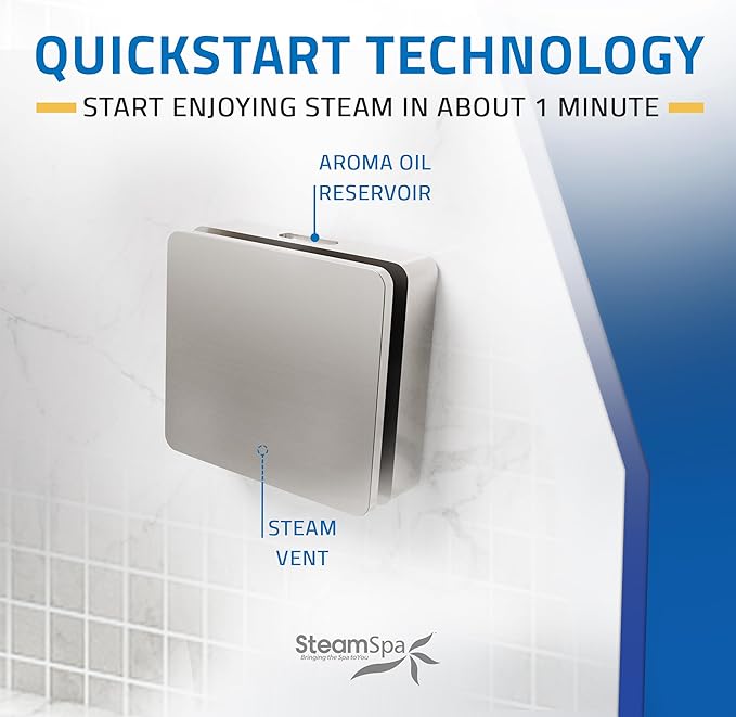 SteamSpa Steam System 15kW Steam Shower Generator with Bluetooth Wifi, Quickstart Continous Steam, Advanced Touch Pad Screen, Chroma Lights, Drain Pan and Auto Drain Brushed Nickel RVBS1500BN-A