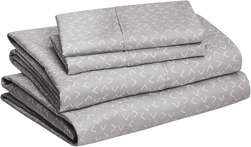 Amazon Basics Lightweight Super Soft, Comfortable Easy Care Microfiber 4 Piece Bed Sheet Set With 14-Inch Deep Pockets, Full, Gray Arrows, Geometric