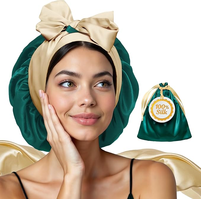 100% Mulberry Silk Bonnet for Sleeping Women with Curly Hair – Alternative to Double Layer Satin Bonnet with Tie Band