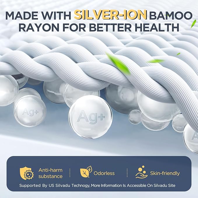 Premium Waterproof Mattress Protector Made from Silver-Ion Bamboo Rayon, Silver-Infused Mattress Cover for Better Safety & Health, Hypoallergenic Quiet Bed Cover Fits 6"-21" (White, Full)