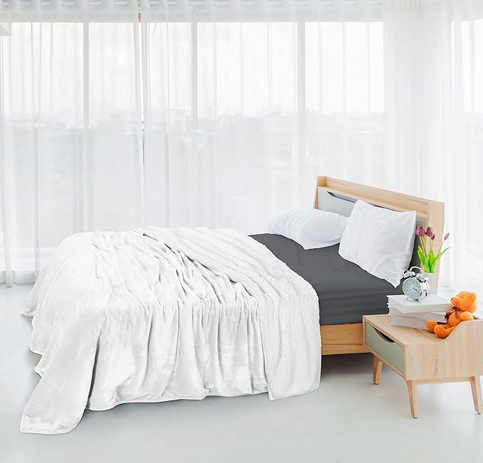 Utopia Bedding Sherpa Blanket Twin Size (White, 90x66 Inches) - Soft Lightweight Plush Fleece Reversible Blanket for Bed, Sofa, Couch, Camping and Travel