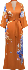 PRODESIGN Kimono Robe for Women - Long Satin Sleepwear Silky Kimono Cover-Up Nightgown Japanese Bathrobe Loungewear Blouse