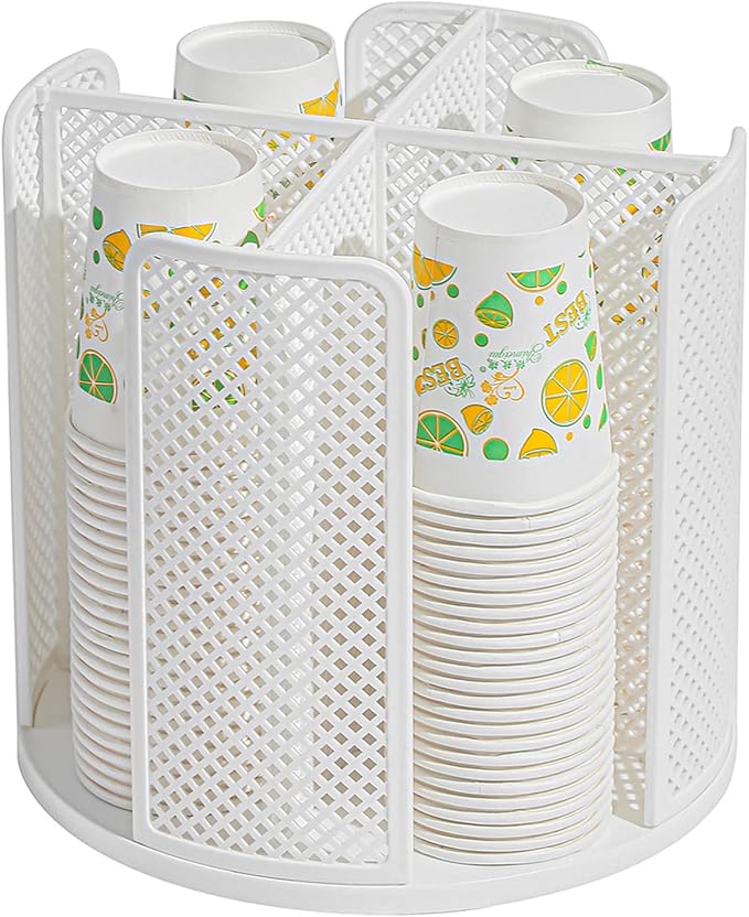 Paper Cup and Lid Holder Plastic Cup Storage Organizer Coffee Cup Dispenser for Countertop, Breakroom, Bathroom, Coffee Station, Bar, Buffet, Kitchen Cabinet - White