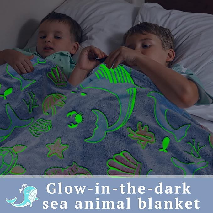 Gifts for Boys Ocean Glow in The Dark Blanket for Girls Kids Turtle Fish Soft Throw Blanket for Couch Bed Birthday Christmas 50" x 60"