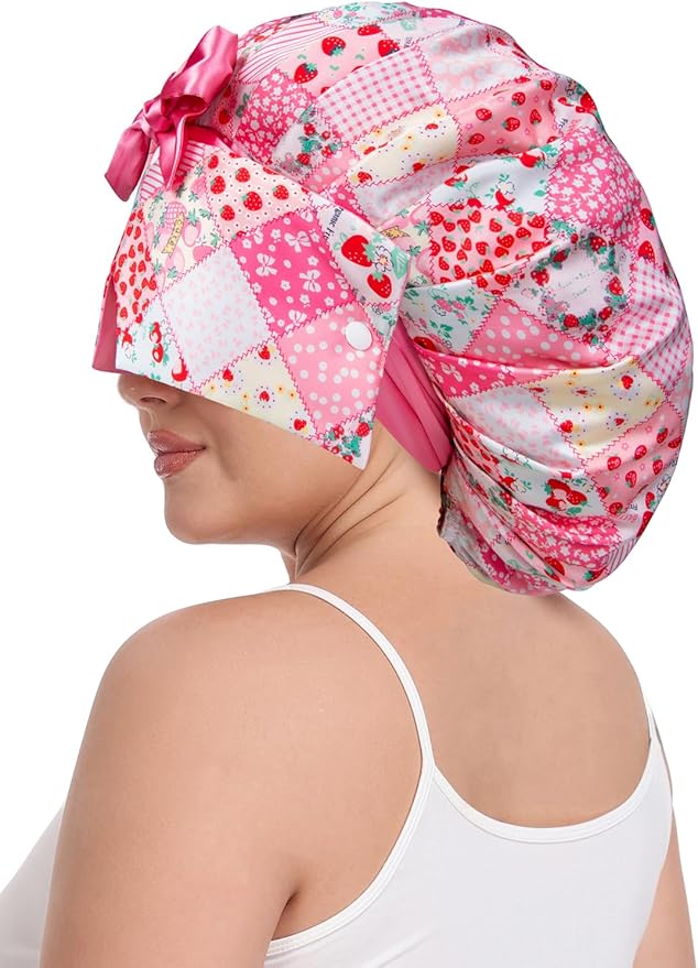 Pleated Silk Sleeping Bonnet with Eye Mask Double Layer Satin Hair Bonnets Sleep Cap for Curly Natural Hair