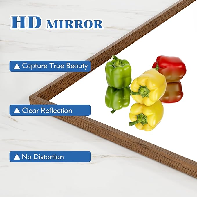 Rectangle Walnut Bathroom Mirror 60x36 Inch, Anti-Rust 4MM Tempered Glass, Modern Vanity Mirror for Bathroom, Horizontal or Vertical Wall Mount