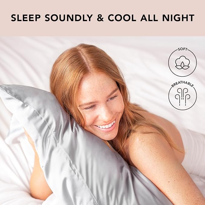 Kitsch Satin Pillowcase with Zipper for Hair & Skin, Softer Than Silk Pillow Cases Queen, Wrinkle-Free, Smooth and Cooling Satin Pillow Covers, Standard Size 19"x26", Silver