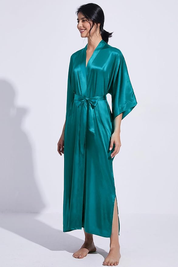 PRODESIGN Satin Kimono Robe Women Long Silky Kimono Bathrobe Sleepwear Wedding Bridesmaid Robe