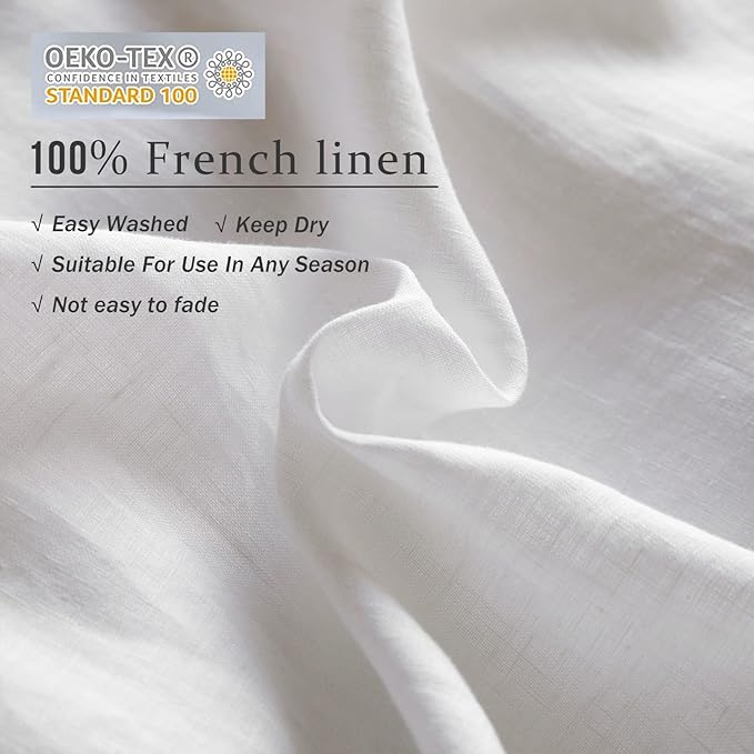 XZ XIFA White Linen Duvet Cover Queen Size Bedding,100% Natural French Flax, Breathable & Durable Cooling Duvet Cover Sets 3pcs-1 Duvet Cover and 2 Pillowcases