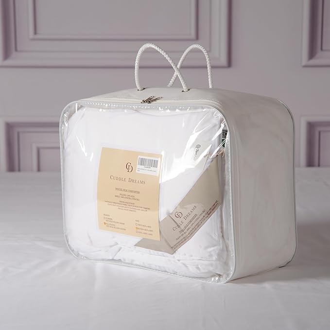 CUDDLE DREAMS Silk Filled Comforter for All Season, Detachable Tencel Duvet Cover for Easy Care, Naturally Breathable (White, Twin)