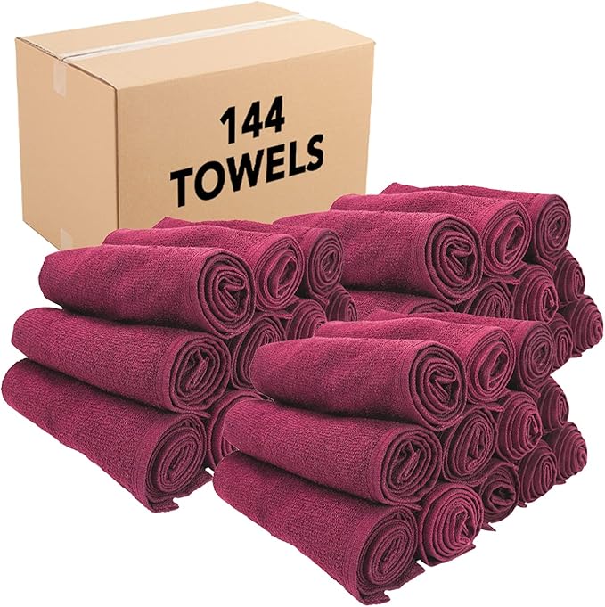Arkwright Bleach Proof Salon Towels Bulk - Case of 144 - Highly Absorbent, 100% Cotton, Quick Dry Spa Face Towel for Hair Stylist, Barber, Pedicure, and Esthetician, 16 x 28 in, Burgundy