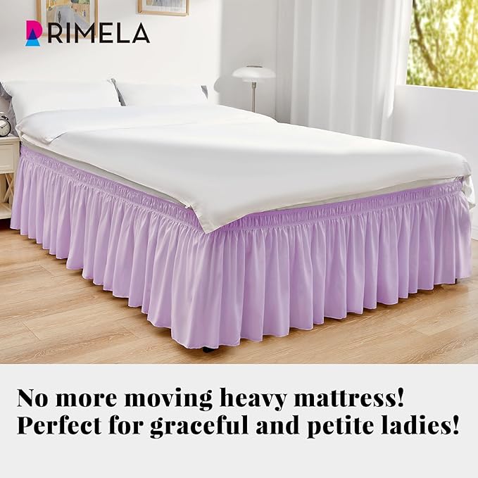 RIMELA Lilac Purple Bed Skirt Queen Size 15 Inch Drop Elastic Wrap Around Dust Ruffle Solid Bedding Bedskirt Soft Microfiber Fabric Machine Washable Easy to Install