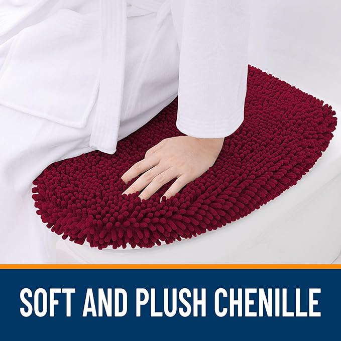 OLANLY Soft Chenille Bathroom Toilet Lid Cover, Machine Washable Seat Covers, 17.5x15, Stays in Place Rubber Backing, Fits Most Round, Elongated and Oblong Lids, Accessories Decor, Burgundy