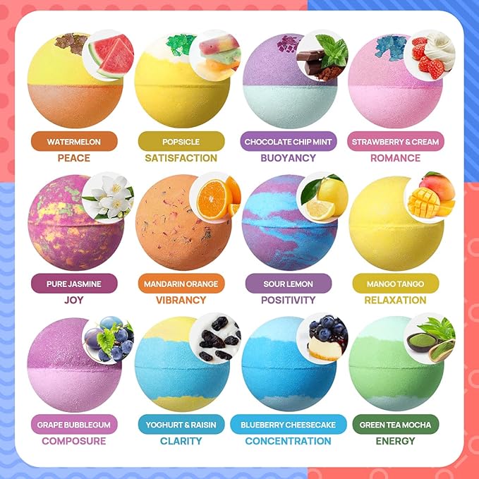 Lagunamoon Bath Bombs for Kids, Women - Bubble Bath Shower Salts for Women - Relaxing Bathbombs Set - Bath Essentials Shower Bubble Steamers (12-Pack Bath Bombs)