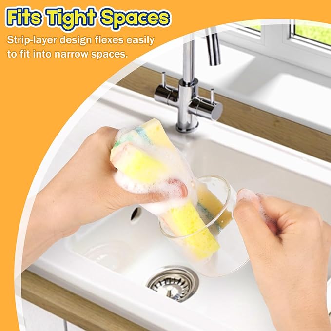 4 Pack Scrub Sponge - Temperature-Responsive - 50% More Power & Rinses Cleaner Cleaning Sponges, Multipurpose Dish Sponges for Kitchens, Bathrooms, and Outdoor Use - Patent Pending