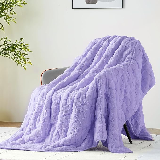 Uttermara Sherpa Fleece Weighted Blanket Queen Size 15lbs, 3D Jacquard Warm Sherpa Heavy Blanket for Adults, Soft Fuzzy Weighted Blankets for Couch Bed Sofa 60x80 Inches Lavender Fog