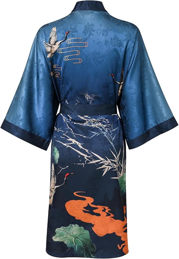 Ledamon Women's Kimono Short Robe - Classic Floral Bathrobe Nightgown