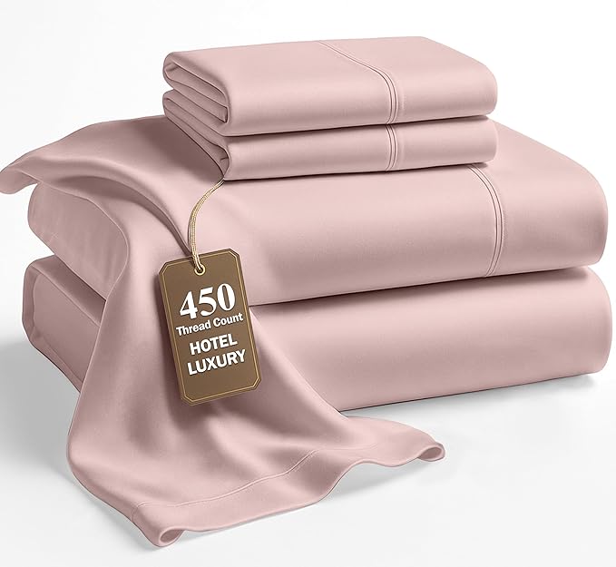 LANE LINEN King Size Bed Sheets – 450 Thread Count Long-Staple 100% Cotton, Naturally Cooling Sheets King Size, Value for Money Bedding, Low Pill & Fade Resistant, 15" Deep Pocket – Sepia Rose