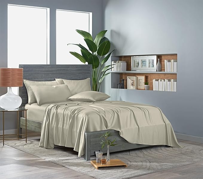 Pure Bamboo King Sheets, Genuine 100% Organic Viscose Derived from Bamboo Bed Sheet Set, Luxuriously Soft & Cooling, Double Stitching, Lifetime Quality Promise (King, Birch)