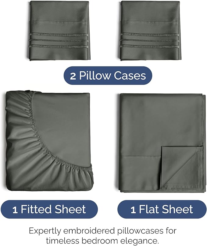 Cal King Size 4 Piece Sheet Set - Extra Soft, Breathable & Cooling Sheets - Hotel Luxury Bed Sheets for Women & Men - Deep Pockets, Easy-Fit & Wrinkle-Free Sheets - Dark Slate Grey Oeko-Tex Bed Sheets