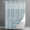 No Hook Shower Curtain with Snap in Liner Set Waffle Shower Curtain for Bathroom Hotel Style Fabric Waterproof Inner Liner，71" W x 74" H, Fog Blue