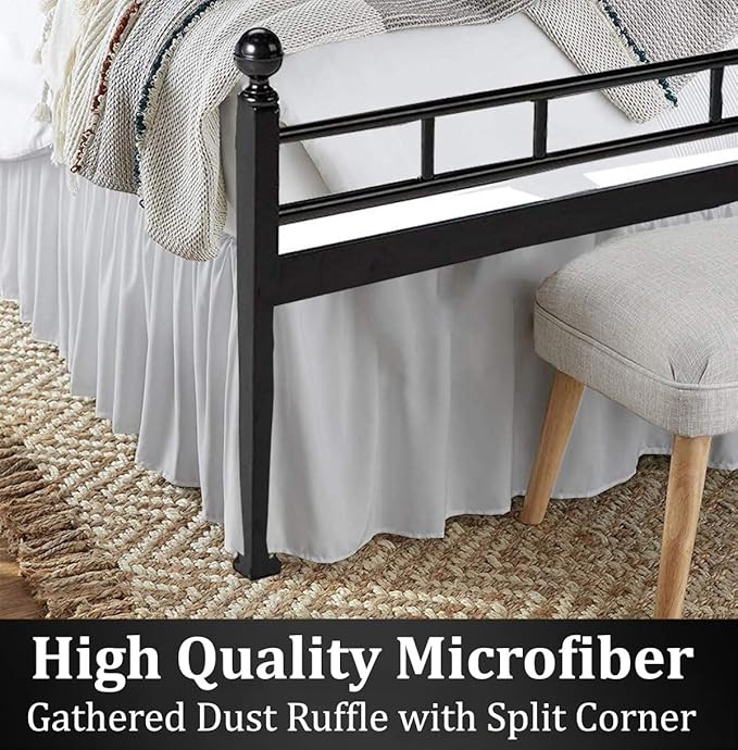 Ruffled Bed Skirt with Split Corners, Light Grey, Queen 18 Inch Drop Bedskirt, Hotel Quality Brushed Microfiber Wrinkle Free Dust Ruffle Bed Skirt Queen Size