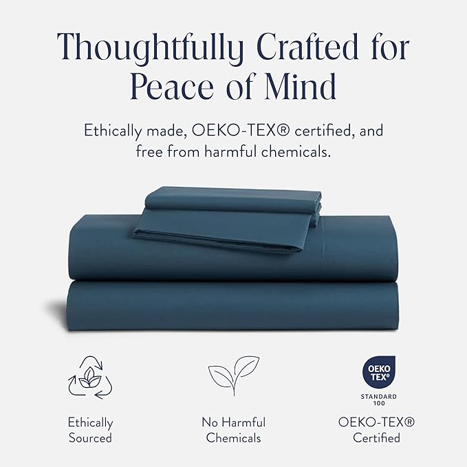 Brooklinen Luxury Sateen Duvet Cover - 100% Cotton, King/California King Size in Abyss Blue with Extra-Long Corner Ties and Button Closure - Best King/Cali King Duvet Covers