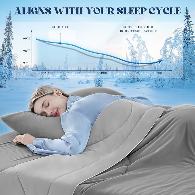 Cooling Comforter King Size, Double-Sided Cooling Blanket for Hot Sleepers & Night Sweats, Arc-Chill Q-Max > 0.4 Breathable Ice Blanket, Lightweight Cold Comforter (108''x90'', Light Grey)