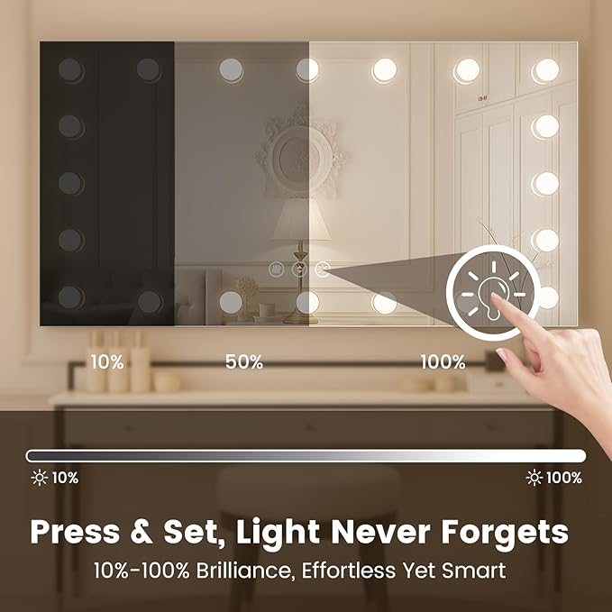 WTTY LED Bathroom Mirror with Lights 84"x40" Hollywood Wall-Mounted Mirror with 3 Color Temperatures, Stepless Dimmable Bulbs, Anti-Fog & Shatter-Proof