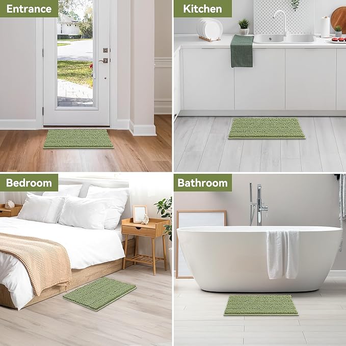 Bcoimo 24"×17" Chenille Bath Mat – Non-Slip with Backing Bath Rug Ultra-Absorbent and Machine Washable Bathroom Mat Quick-Dry Design. Ideal for Bathroom and Tub Areas