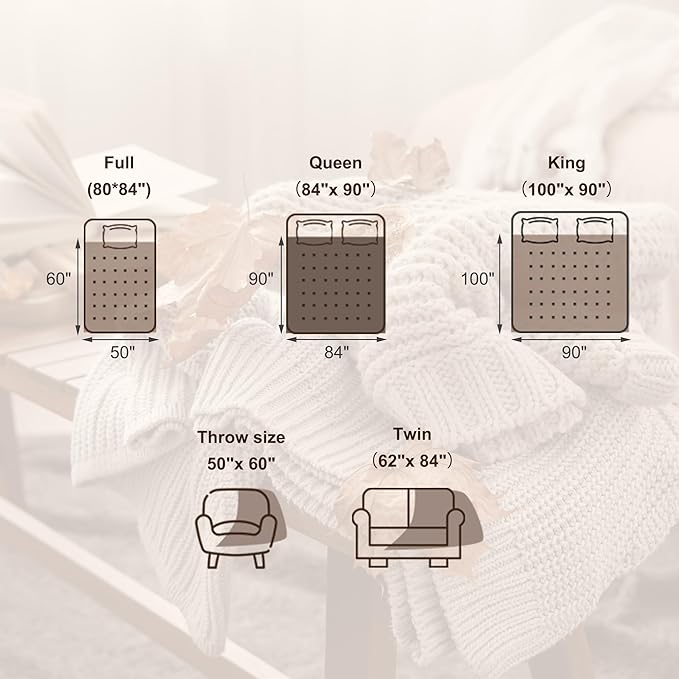 SUNVIVI Heated Blanket Queen Size, Electric Throw Dual Control, 5 Years Warranty, 10 Heat Settings, 12 Hours Auto Off, Soft Flannel and Sherpa, Machine Washable, ETL Certified, Grey, 84x90 Inch