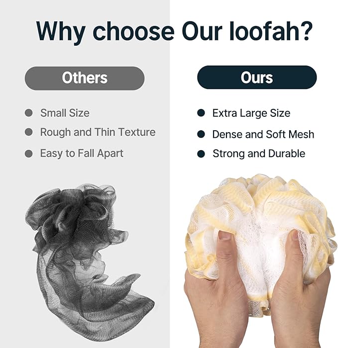 AmazerBath Loofah Sponge, Shower Loofah 60g/PCS - Body Scrubber Loofa Set of 3 Tranquil Tints Trio, Bath Sponge for Men and Women