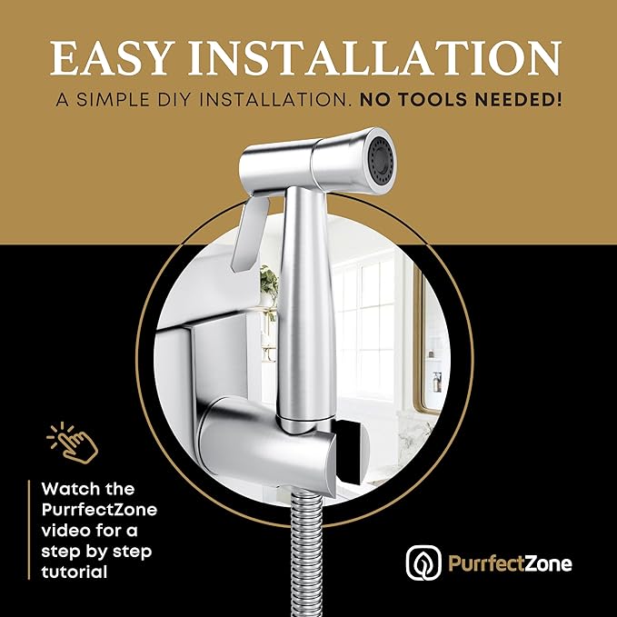 Purrfectzone Bidet Sprayer for Toilet, Handheld Sprayer Kit, Cloth Diaper Sprayer Set - Easy to Install - Stainless Steel