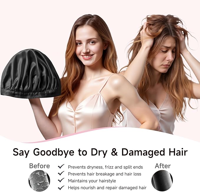 Kaome 100% Mulberry Silk Bonnet for Sleeping Women, 22 Momme Double Layer Silk Hair Wrap, Non-Slip Sleep Cap with Adjustable